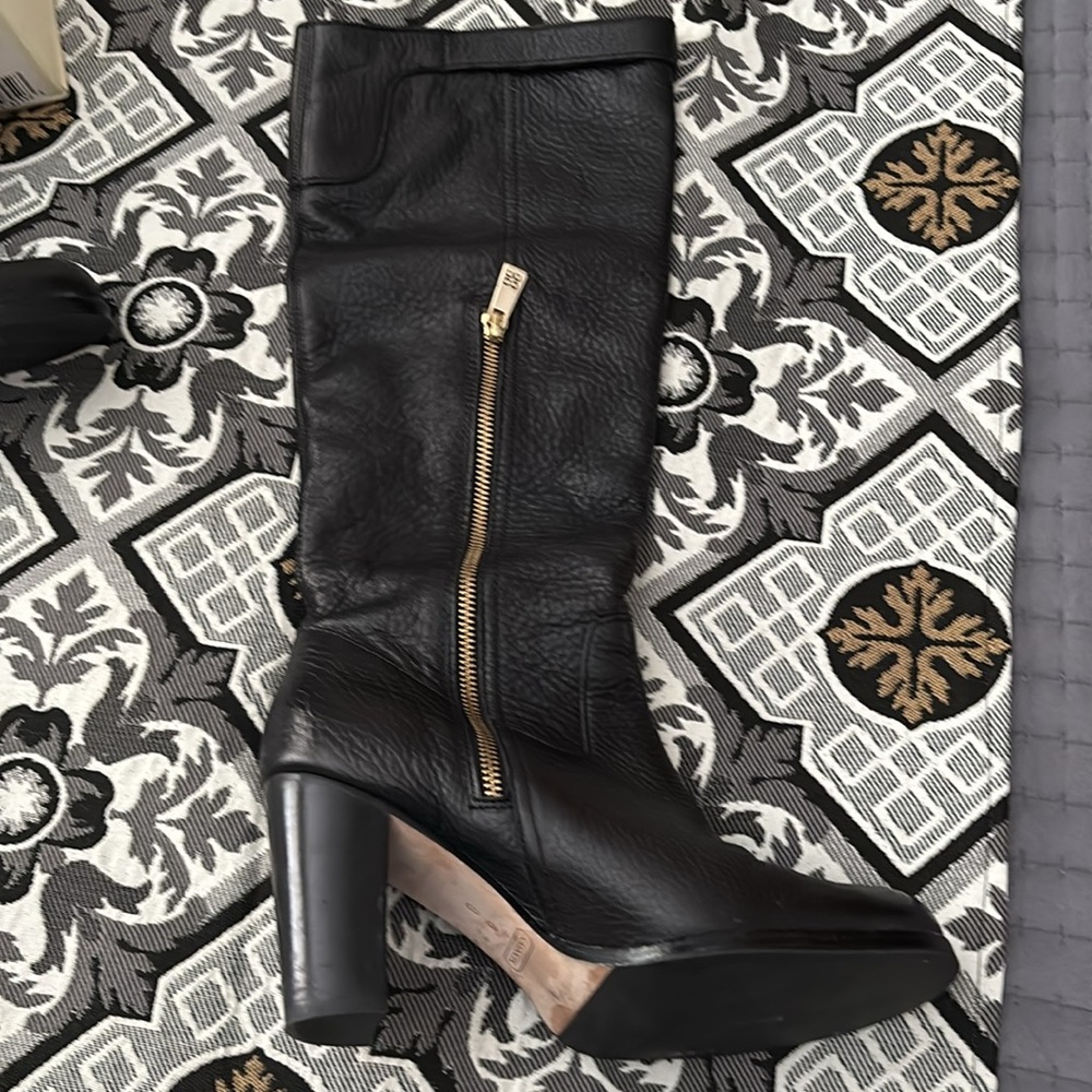 COACH black genuine pebble leather 3” stack heel boot size 8 MINT CONDITION - Picture 7 of 11